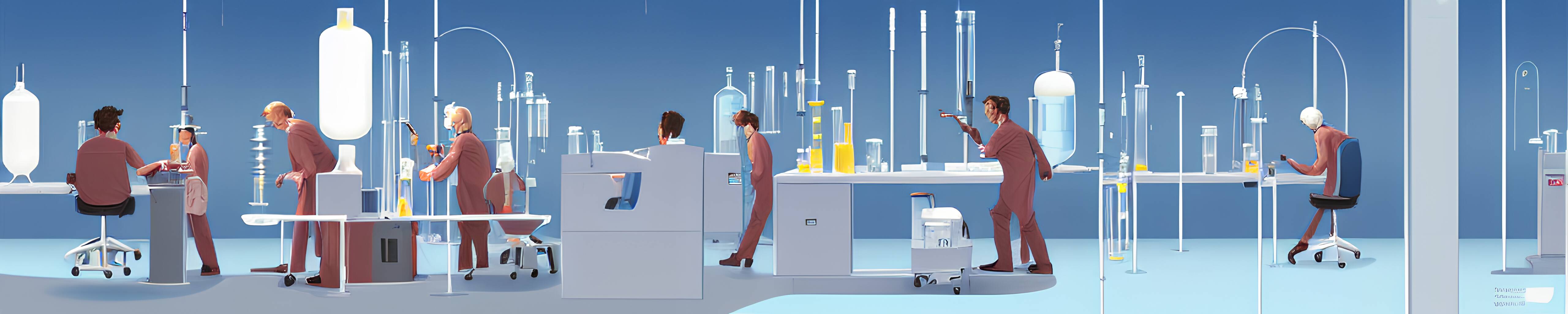 A comic book style illustration of researchers working in a laboratory.